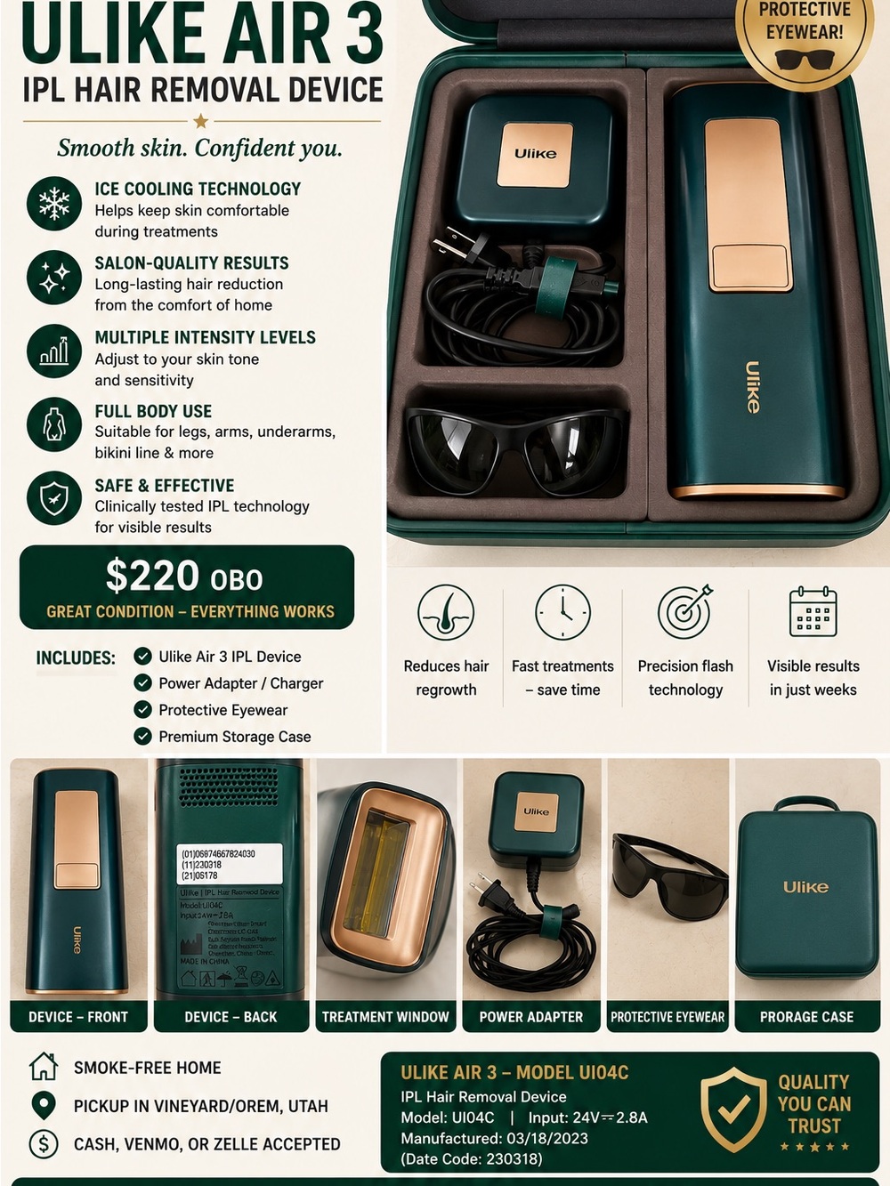 Air 3 IPL Hair Removal Device – Green/Gold